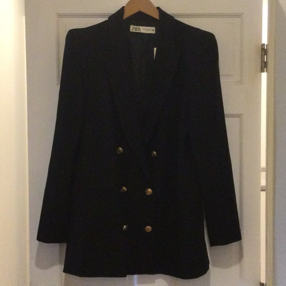 Zara Elegant Black Blazer with Gold Buttons
